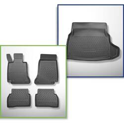 Set: TPE automatten + kofferbakmat voor Mercedes-Benz C Klas W205 Limousine (03.2014-11.2020) - Aristar - Cool liner - opklapbare achterstoelen (gedeeld); rechter uitsparing verwijderbaar bij modellen met zijgaas