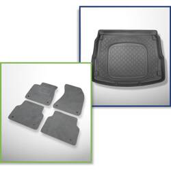 Set: velours automatten + kofferbakmatten voor Audi A8 D4 (01.2010-09.2013) 4 deuren - Guardliner - lange versie; met tijdelijk reservewiel / reparatieset: voor boven- en onderste bagageruimte; ook voor de Quattro-versie