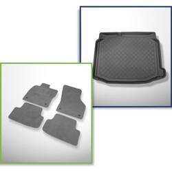 Set: velours automatten + kofferbakmatten voor Seat Leon III, III SC 5F (2013-03.2020) 3 deuren, 5 deuren - Guardliner - onderste bagageruimte; zonder dubbele kofferbodem