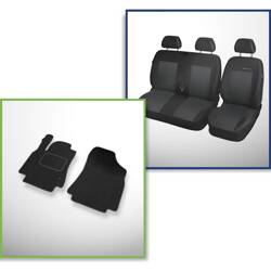 Set: velours automatten + op maat gemaakte autohoezen voor Citroen Berlingo II Bestelwagen (2008-2018) – Elegance P-3 - alleen voorstoelen - bank / bank