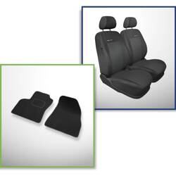 Set: velours automatten + op maat gemaakte autohoezen voor Peugeot Bipper Bestelwagen (2009-2016) – Elegance P-3 - alleen de voorstoelen