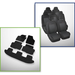 Set: velours automatten + op maat gemaakte autohoezen voor Seat Alhambra II Bestelwagen (2010-....) – Elegance P-3 - standaard hoofdsteunen