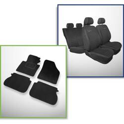 Set: velours automatten + op maat gemaakte autohoezen voor Volkswagen Caddy III Cargo (2004-2015) – Elegance P-4 - voor twee rijen van stoelen