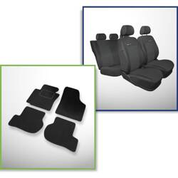 Set: velours automatten + op maat gemaakte autohoezen voor Volkswagen Golf VI Hatchback, Cabriolet, Variant (2008-2012) – Elegance P-1 - tweede zitrij - rugleuning gedeeld, zonder hoes voor de achterarmleuning