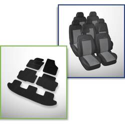 Set: velours automatten + op maat gemaakte autohoezen voor Volkswagen Sharan II Bestelwagen (2010-....) – Elegance P-2 - 7 zitplaatsen