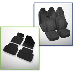 Set: velours automatten + op maat gemaakte autohoezen voor Volkswagen Touran MPV (2003-2010) – Elegance P-1