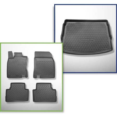 Set: TPE automatten + kofferbakmat voor Nissan Qashqai II Crossover (02.2014-05.2021) - Aristar - Cool liner - bovenste bagageruimte; modellen met beweegbare kofferbodem / 7 stoelen; 3e rij verlaagd