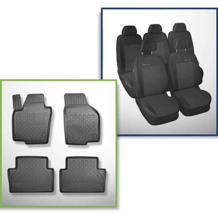 Set: TPE automatten + op maat gemaakte hoezen voor Volkswagen Sharan II Bestelwagen (09.2010-03.2022) - Elegance P-1 - 5 zitplaatsen; geen derde rij