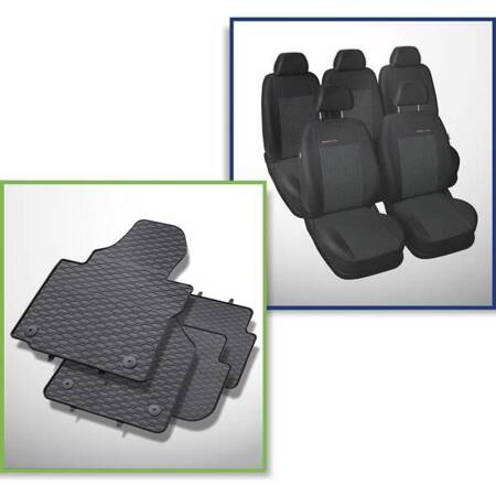 Set: rubberen automatten + op maat gemaakte hoezen voor Volkswagen Touran MPV (2003-2010) - Elegance - P-1