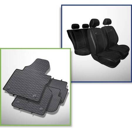 Set: rubberen automatten + op maat gemaakte hoezen voor Volkswagen Touran MPV (2003-2010) - Premium