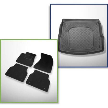 Set: velours automatten + kofferbakmatten voor Audi A8 D4 (01.2010-09.2013) 4 deuren - Guardliner - lange versie; met tijdelijk reservewiel / reparatieset: voor boven- en onderste bagageruimte; ook voor de Quattro-versie