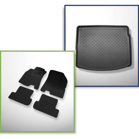 Set: velours automatten + kofferbakmatten voor Renault Megane III (06.2009-08.2016) 5 deuren - Guardliner - zonder uitsparingen