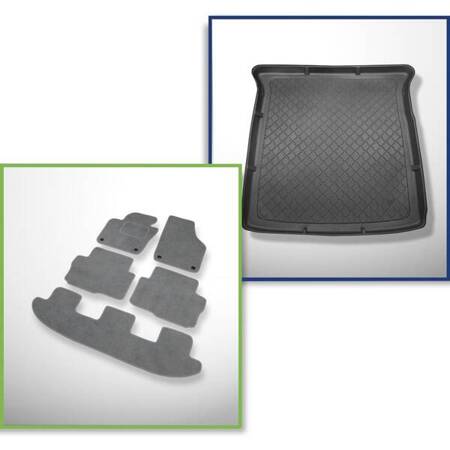 Set: velours automatten + kofferbakmatten voor Seat Alhambra II (09.2010-2020) 5 deuren - Guardliner - 7 stoelen; derde rij verlaagd