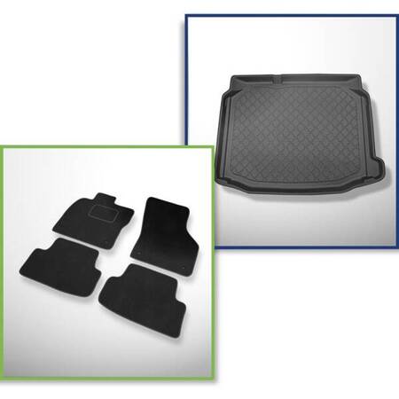 Set: velours automatten + kofferbakmatten voor Seat Leon III, III SC 5F (2013-03.2020) 3 deuren, 5 deuren - Guardliner - onderste bagageruimte; zonder dubbele kofferbodem