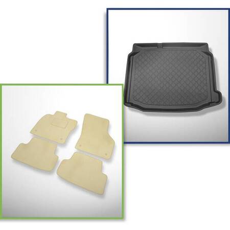 Set: velours automatten + kofferbakmatten voor Seat Leon III, III SC 5F (2013-03.2020) 3 deuren, 5 deuren - Guardliner - onderste bagageruimte; zonder dubbele kofferbodem