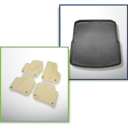 Set: velours automatten + kofferbakmatten voor Skoda Superb II 3T (11.2009-08.2015) 5 deuren - Guardliner - voor de onderste en bovenste bagageruimte