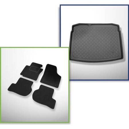 Set: velours automatten + kofferbakmatten voor Volkswagen Golf V 1K Comfortline (10.2003-2008) 3 deuren, 5 deuren - Guardliner - met tijdelijk reservewiel of reparatieset