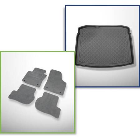 Set: velours automatten + kofferbakmatten voor Volkswagen Golf V 1K Comfortline (10.2003-2008) 3 deuren, 5 deuren - Guardliner - met tijdelijk reservewiel of reparatieset