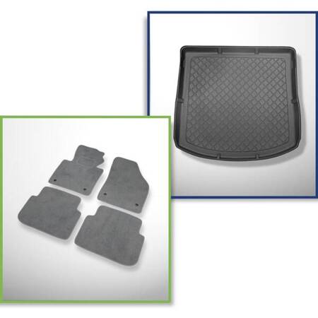 Set: velours automatten + kofferbakmatten voor Volkswagen Touran I 1T (09.2010-08.2015) 5 deuren - Guardliner - 7 stoelen; derde rij verlaagd