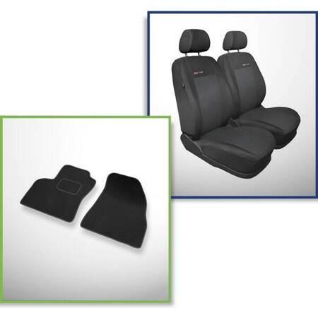 Set: velours automatten + op maat gemaakte autohoezen voor Citroen Nemo Bestelwagen (2007-2017) – Elegance P-3 - alleen de voorstoelen