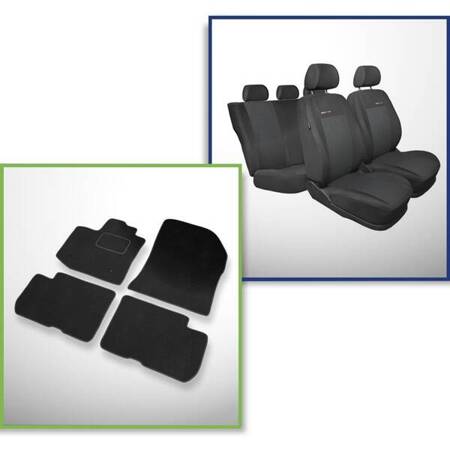 Set: velours automatten + op maat gemaakte autohoezen voor Dacia Dokker Bestelwagen (2012-2017) – Elegance P-3 - voor twee rijen van stoelen