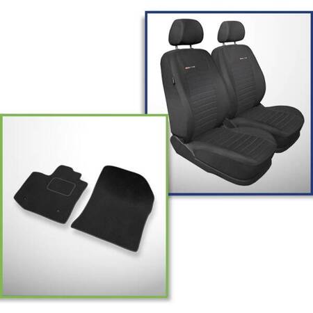 Set: velours automatten + op maat gemaakte autohoezen voor Dacia Dokker Bestelwagen (2012-2017) – Elegance P-4 - alleen de voorstoelen