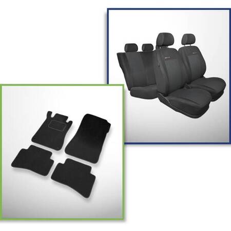 Set: velours automatten + op maat gemaakte autohoezen voor Mercedes-Benz C Klas W203 Stationwagen, Limousine (2000-2007) – Elegance P-3