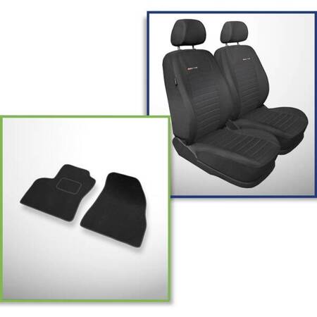 Set: velours automatten + op maat gemaakte autohoezen voor Peugeot Bipper Bestelwagen (2009-2016) – Elegance P-4 - alleen de voorstoelen