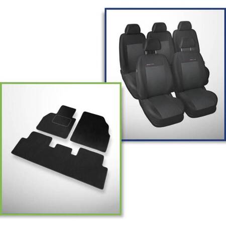 Set: velours automatten + op maat gemaakte autohoezen voor Renault Scenic II MPV (2003-2009) – Elegance P-3