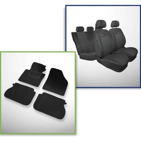 Set: velours automatten + op maat gemaakte autohoezen voor Volkswagen Caddy III Cargo (2004-2015) – Elegance P-3 - voor twee rijen van stoelen