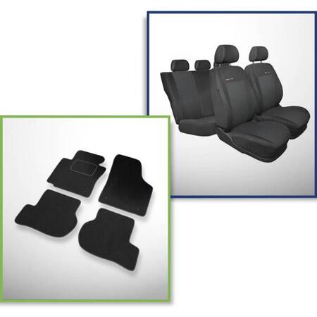 Set: velours automatten + op maat gemaakte autohoezen voor Volkswagen Golf VI Hatchback, Cabriolet, Variant (2008-2012) – Elegance P-3 - tweede zitrij - gedeelde zitting en rugleuning, hoes voor de achterarmleuning