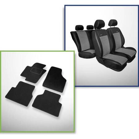 Set: velours automatten + op maat gemaakte autohoezen voor Volkswagen Tiguan I FL SUV (2011-2015) – Premium Grijs