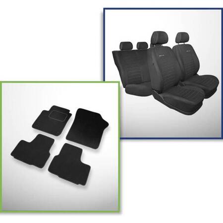 Set: velours automatten + op maat gemaakte autohoezen voor Volkswagen up! Hatchback (2011-....) – Elegance P-4 - tweede zitrij - gedeelde rugleuning