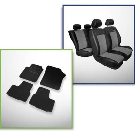 Set: velours automatten + op maat gemaakte autohoezen voor Volkswagen up! Hatchback (2011-....) – Premium Grijs